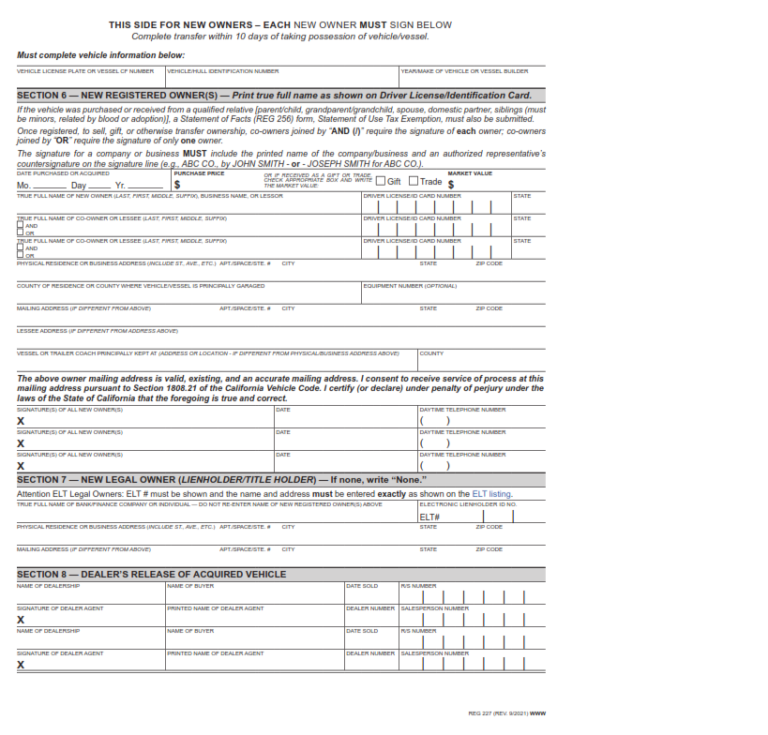 REG 227 – Application for Replacement or Transfer of Title | Finder Doc