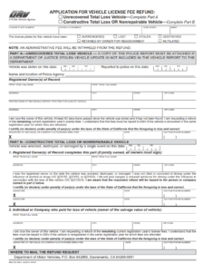 Application for Vehicle License Fee Refund Page 1
