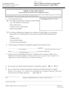 EOIR-29 Form - Notice of Appeal to the Board of Immigration Appeals from a Decision of a DHS Officer Page 1