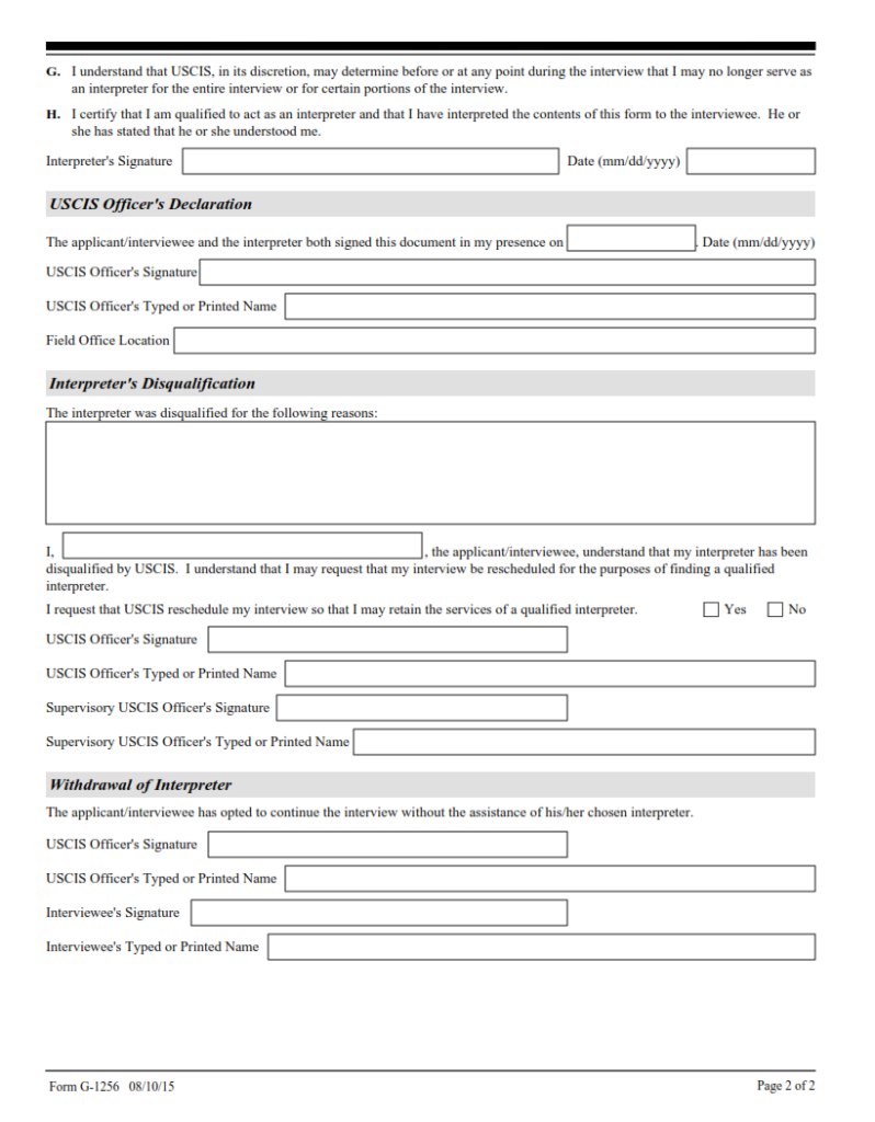 G-1256 Form – Declaration for Interpreted USCIS Interview | Finder Doc