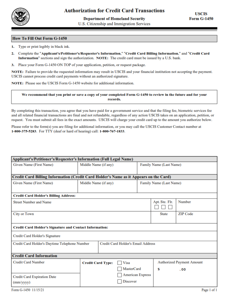 G-1450 Form – Authorization for Credit Card Transactions | Finder Doc