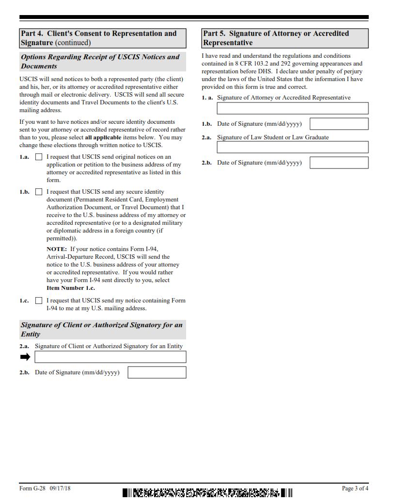G-28 Form - Notice of Entry of Appearance as Attorney or Accredited Representative Page 3