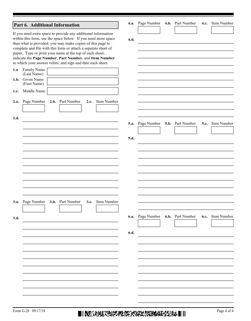 G-28 Form - Notice of Entry of Appearance as Attorney or Accredited Representative Page 4