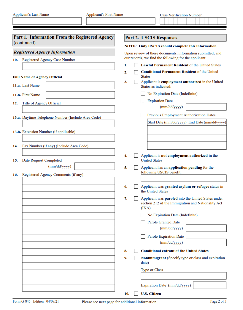 G-845 Form - Verification Request Page 2