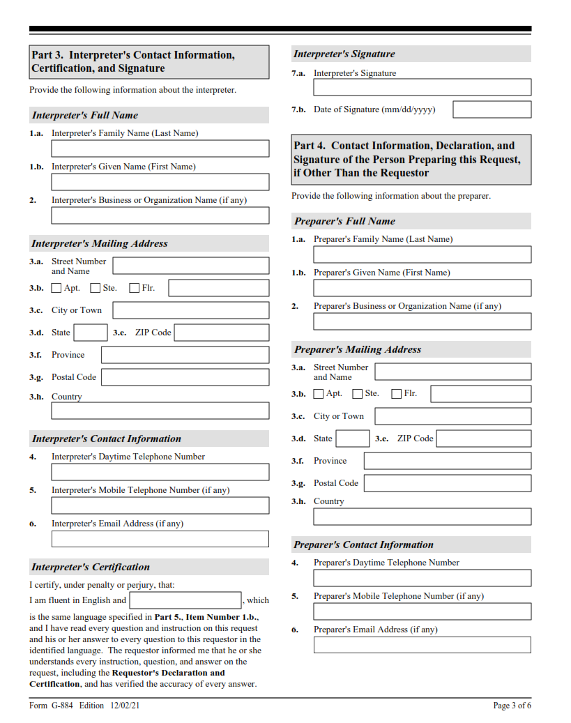G-884 Form - Request for the Return of Original Documents Page 3