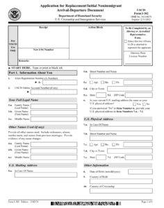 I-102 Form - Application for Replacement Initial Nonimmigrant Arrival-Departure Document
