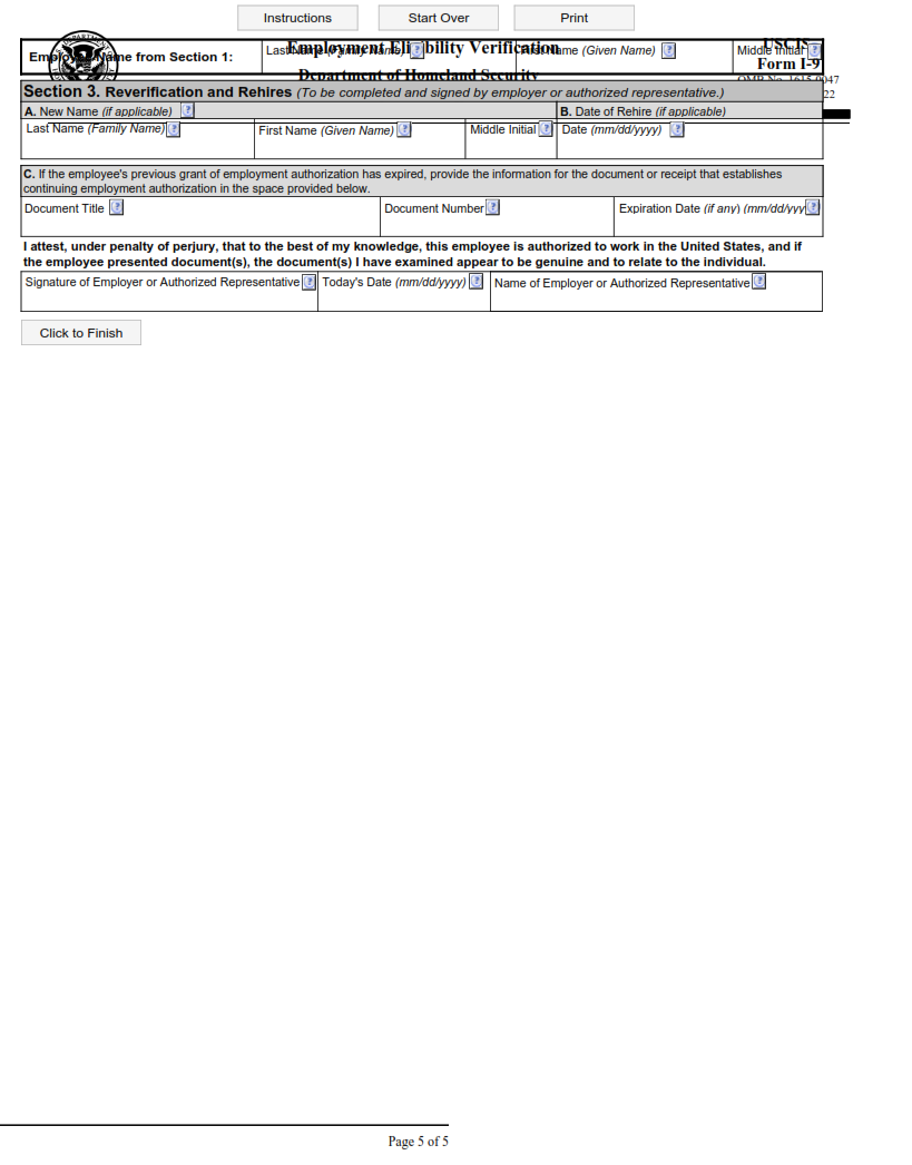 I-9 Form - Employment Eligibility Verification page 3