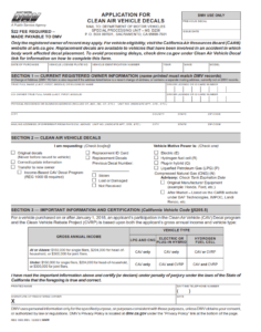 REG 1000 - Application for Clean Air Vehicle Decals Page 1