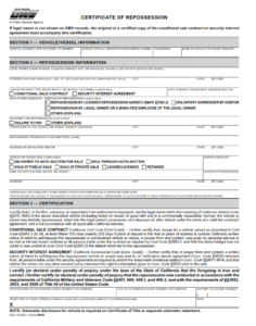REG 119 - Certificate Of Repossession Page 1