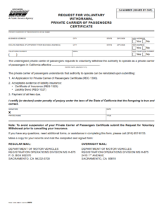 REG 1308 - Request for Voluntary Withdrawal – Private Carrier of Passengers Certificate Page 1