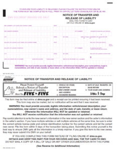 REG 138 - Notice of Transfer And Release Of Liability Page 1