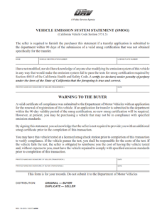 REG 139 - Vehicle Emission System Statement (SMOG) Page 1