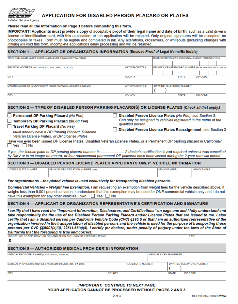 REG 195 – Application For Disabled Person Placard Or Plates | Finder Doc