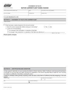 REG 256M - Statement of Facts Motor Carrier Fleet Name Change Page 1