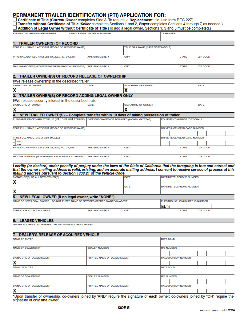 REG 4017 Permanent Trailer Identification Certification Finder Doc