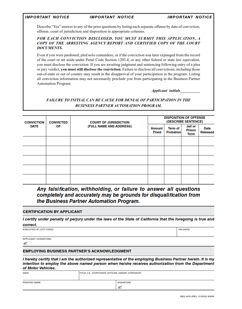 REG 4019 - Statement of Personal History – Pre-Implementation Screening Process Page 4