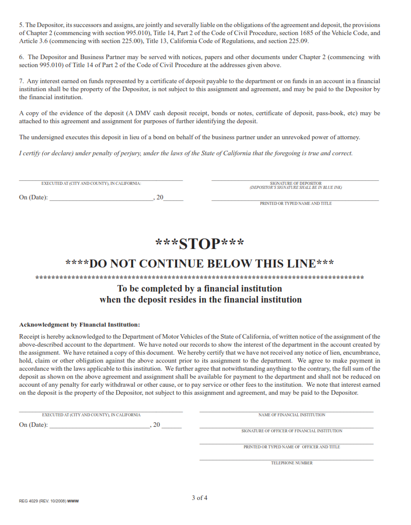 REG 4029 - Business Partner Deposit Agreement and Assignment Page 3