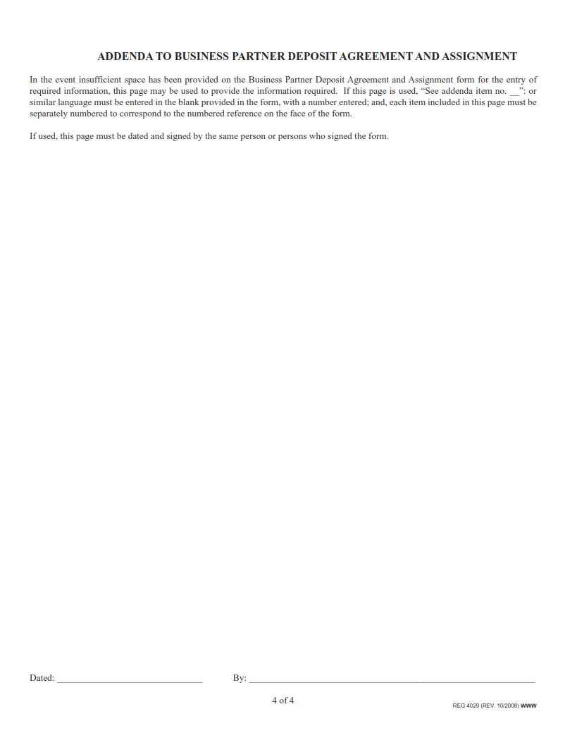 REG 4029 - Business Partner Deposit Agreement and Assignment Page 4