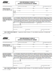 REG 480 - Non-Repairable Vehicle, Notice of Retention by Owner Page 1