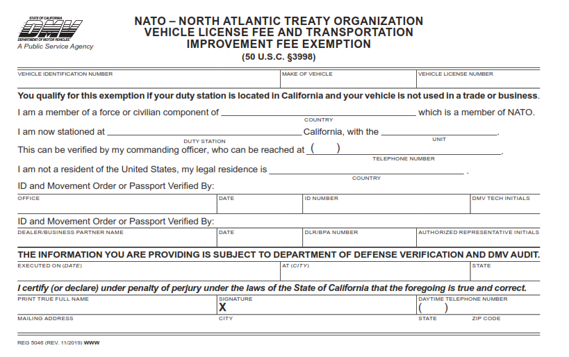 REG 5046 - North Atlantic Treaty Organization (NATO) Status of Forces Agreement