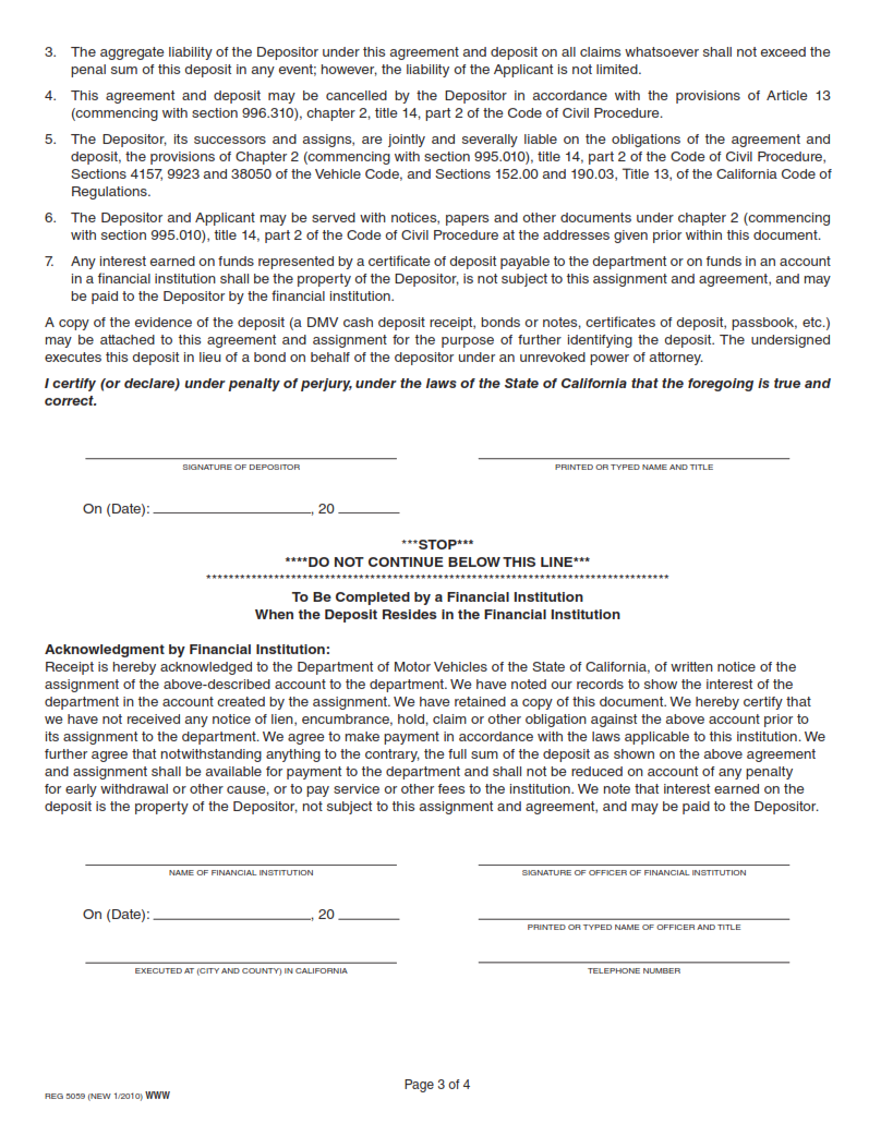 REG 5059 - Vehicle, Vessel, or Off-Highway Vehicle Title Deposit Agreement and Assignment Page 3