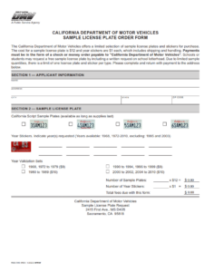 REG 580 - Sample License Plate Order Form