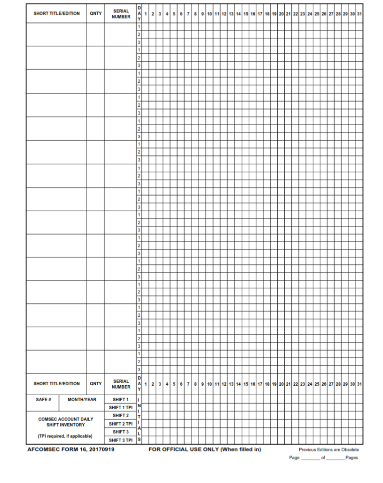 Af Comsec Form 16 Comsec Account Daily Shift Inventory Finder Doc 3129