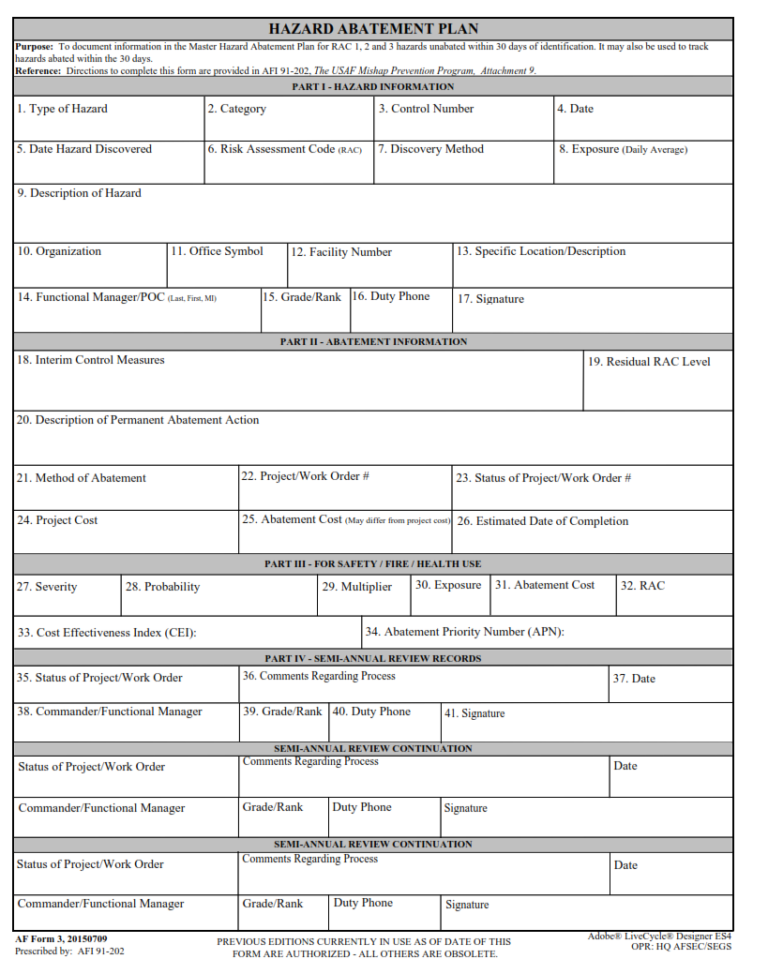 AF Form 3 – Hazard Abatement Plan | Finder Doc