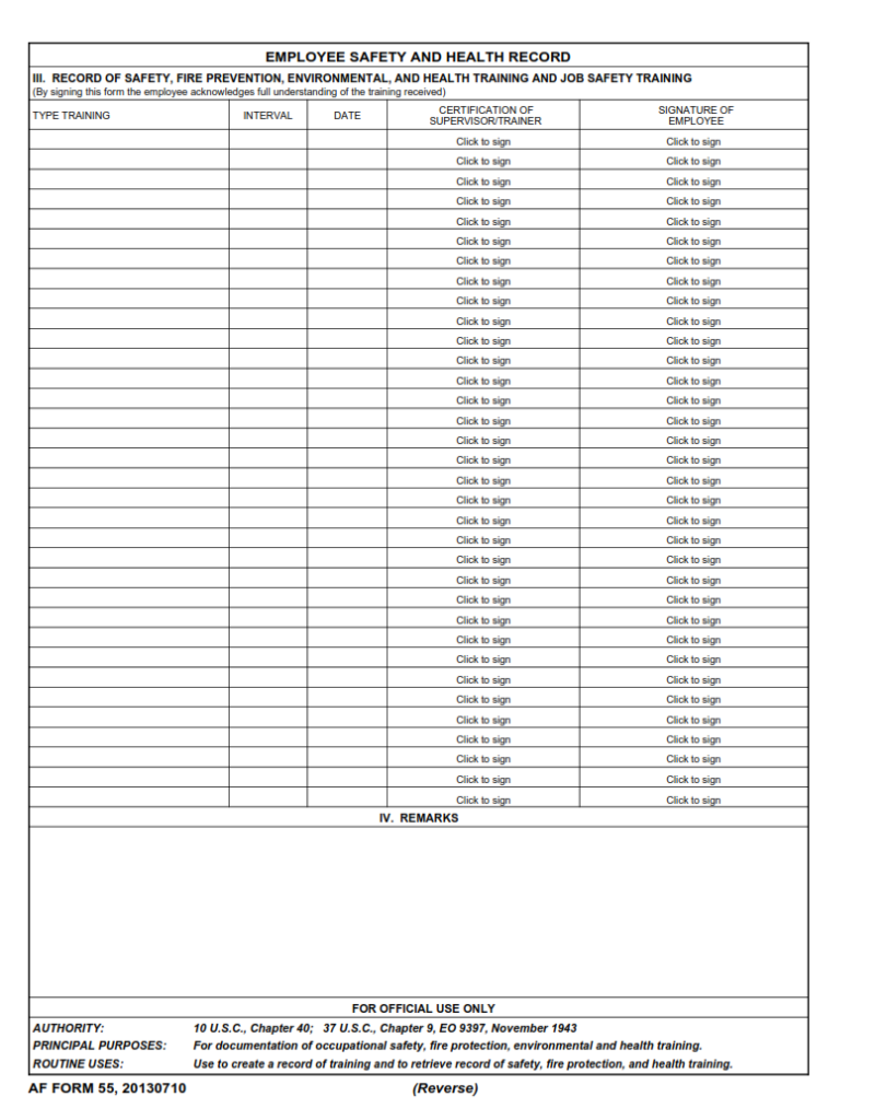 AF Form 55 – Employee Safety And Health Record | Finder Doc