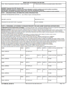 AF Form 68 - Munitions Authorization Record Page 1