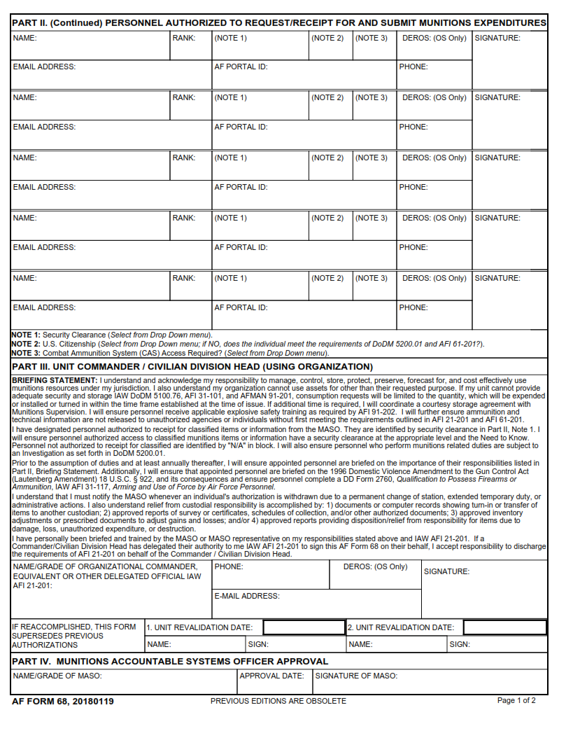 AF Form 68 Munitions Authorization Record Finder Doc