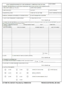 AF Form 784 - Usaf Nonappropriated Fund Workers' Compensation Record