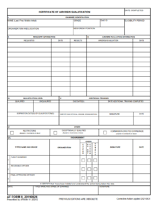 AF Form 8 - Certificate Of Aircrew Qualification Page 1