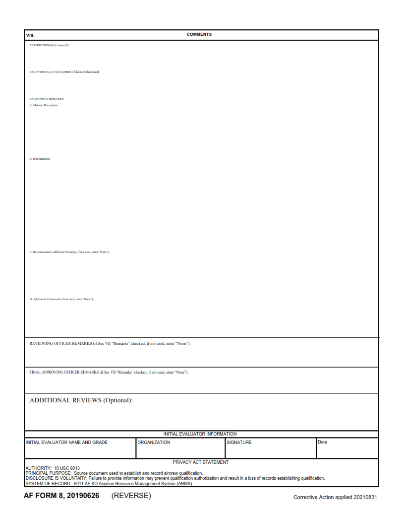 AF Form 8 - Certificate Of Aircrew Qualification Page 2