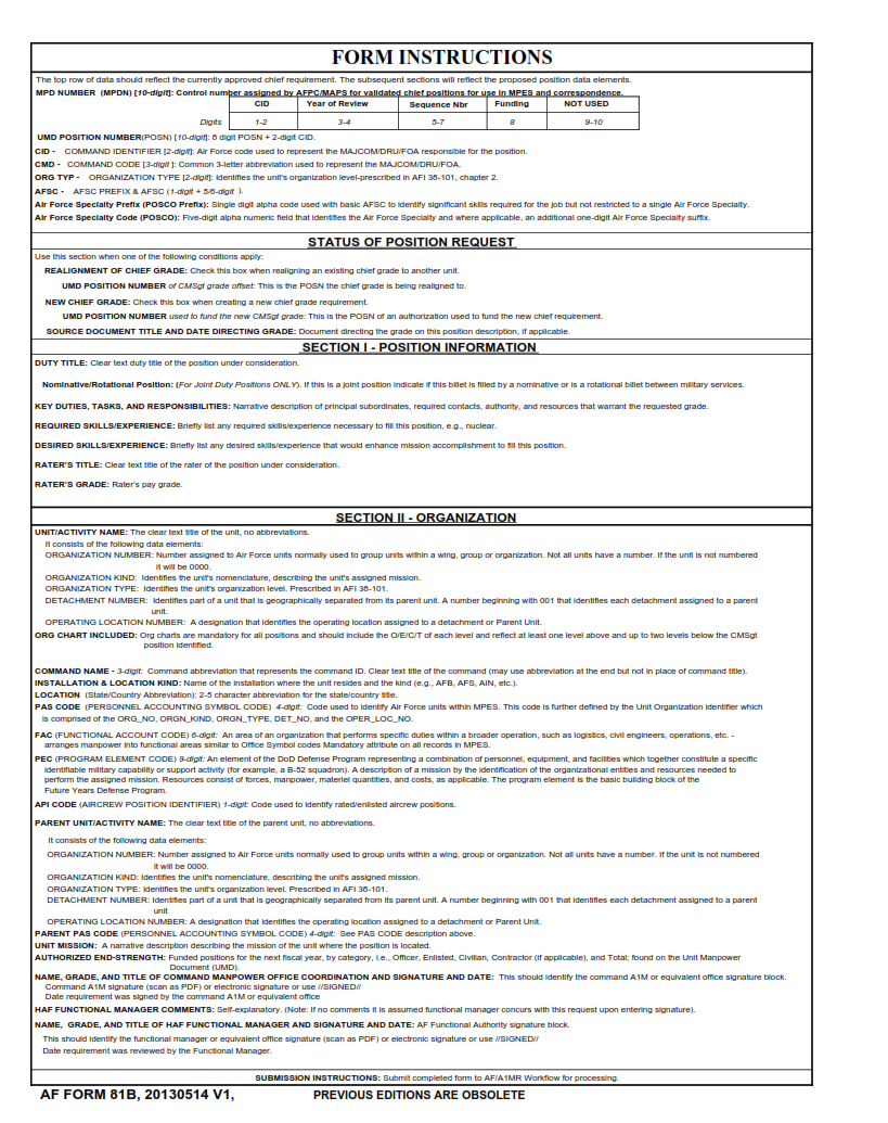 AF Form 81B - Chief Master Sergeant Military Position Description (MPD) Page 2