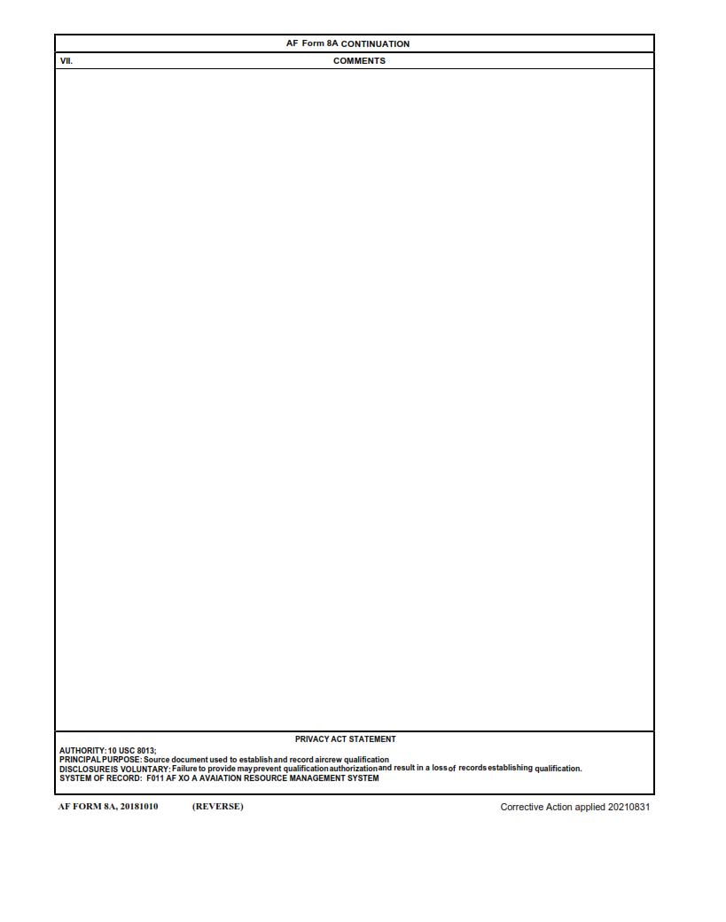 AF Form 8A - Certificate Of Universal Aircrew Qualification Page 2