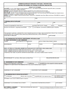 DAF Form 31 - Airmen Guardian's Request For Early Separation Separation Based On Change In Service Obligation Page 1
