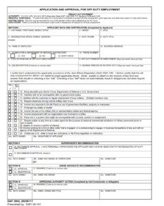 DAF Form 3902 - Application And Approval For Off-Duty Employment Page 1