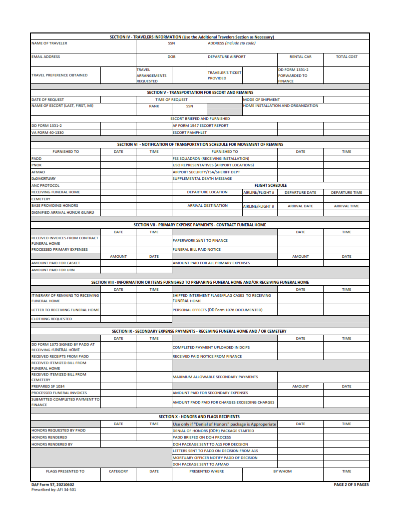 DAF Form 57 - Mortuary Guide page 2
