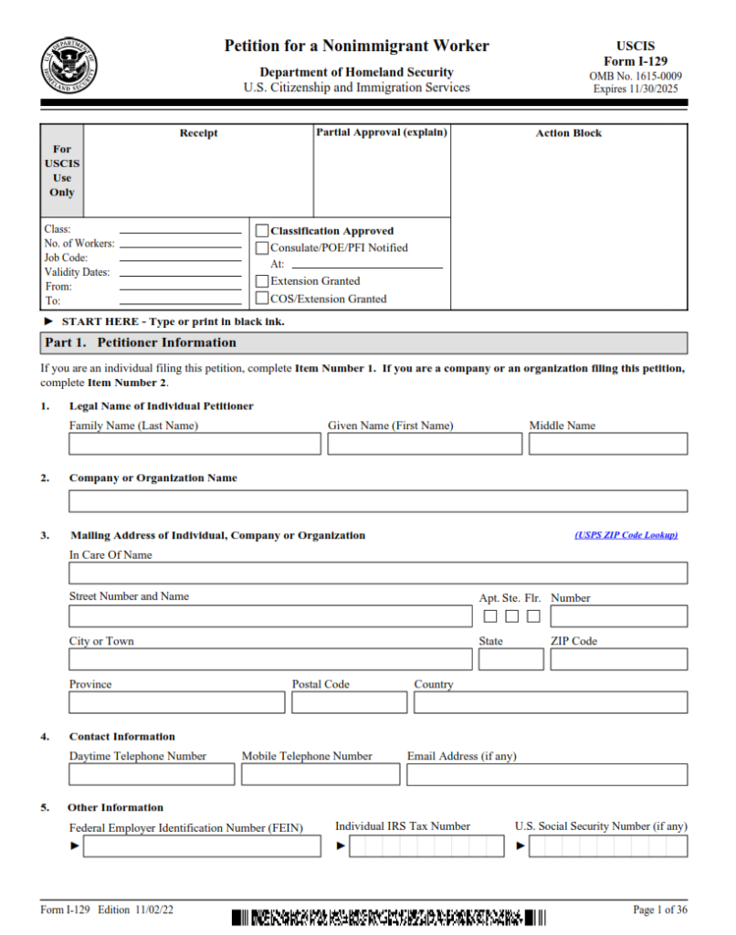 I-129 Form – Petition for a Nonimmigrant Worker | Finder Doc