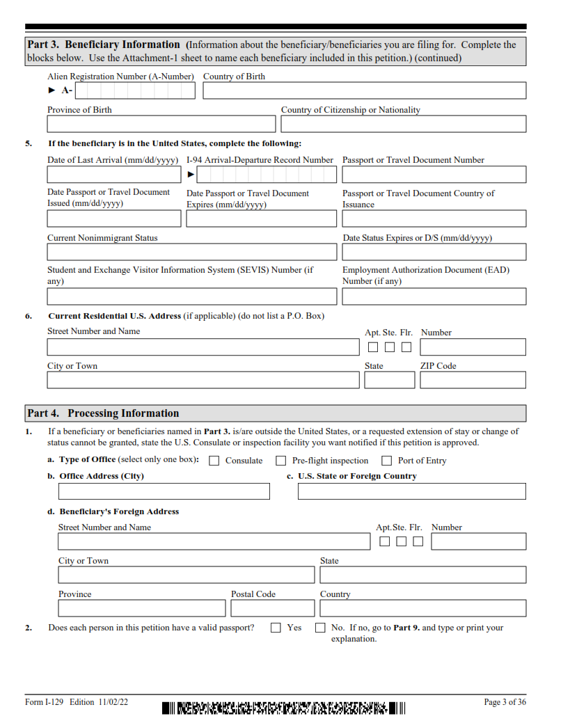 I-129 Form - Petition for a Nonimmigrant Worker Page 3
