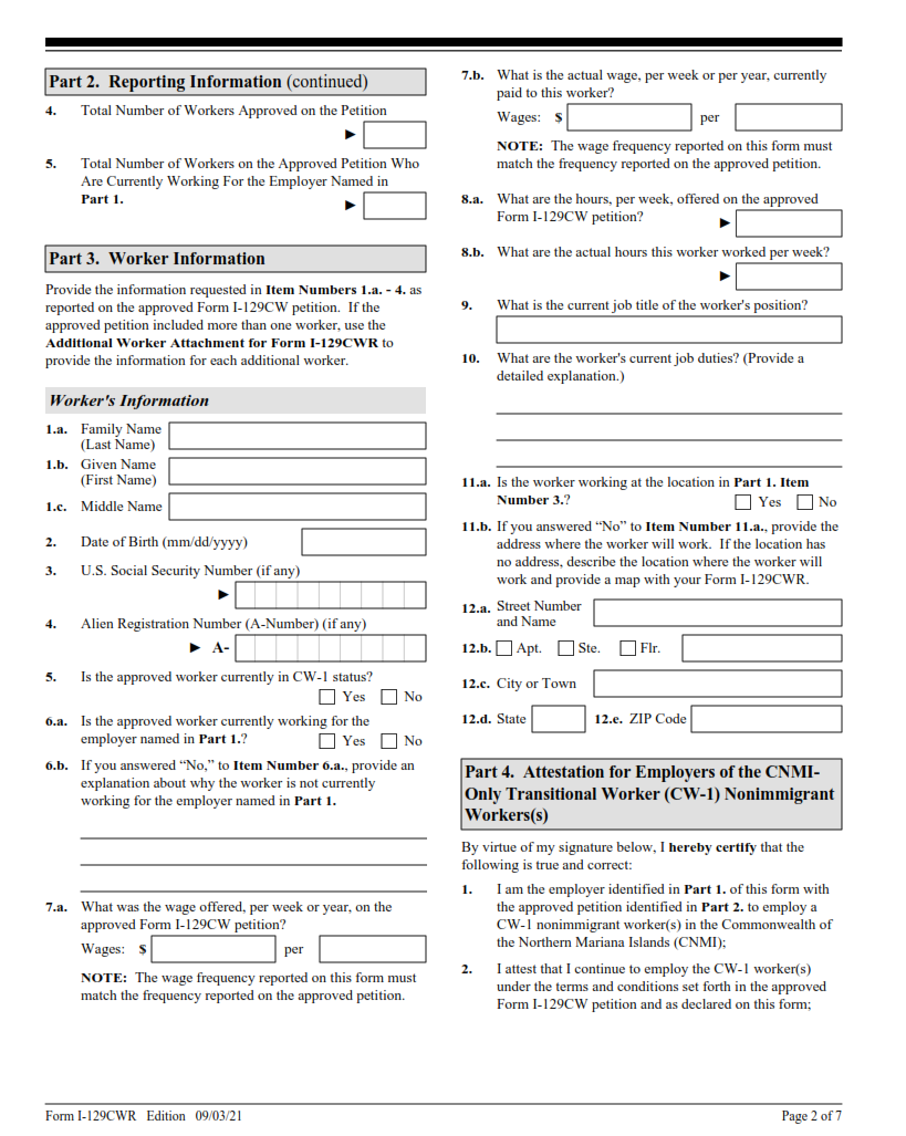 I-129CWR Form - Semiannual Report for CW-1 Employers Page 2