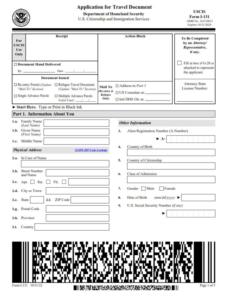 I131 Form Application for Travel Document Finder Doc