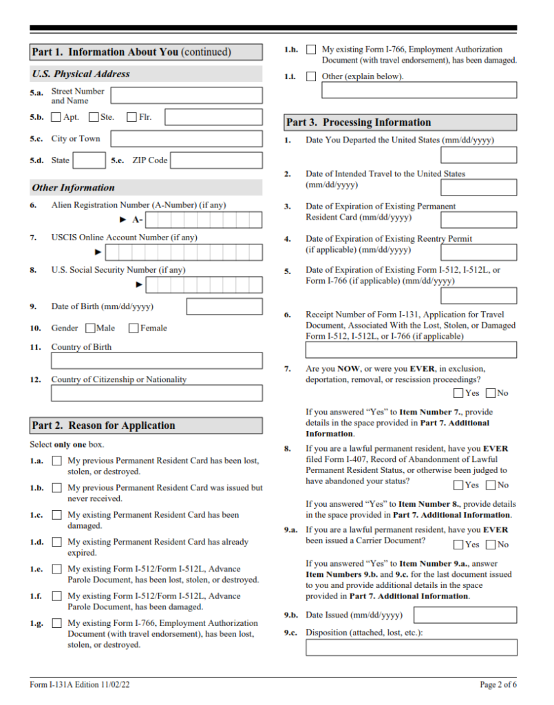 I 131a Form Application For Travel Document Carrier Documentation Finder Doc 9998