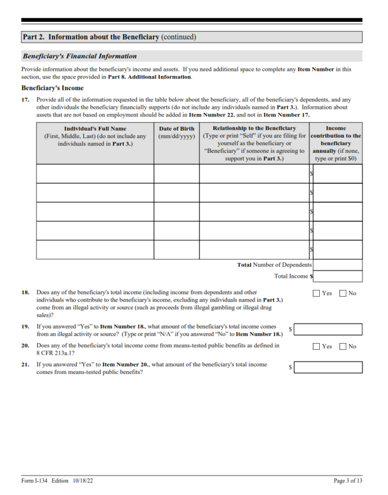 I-134 Form – Declaration Of Financial Support | Finder Doc