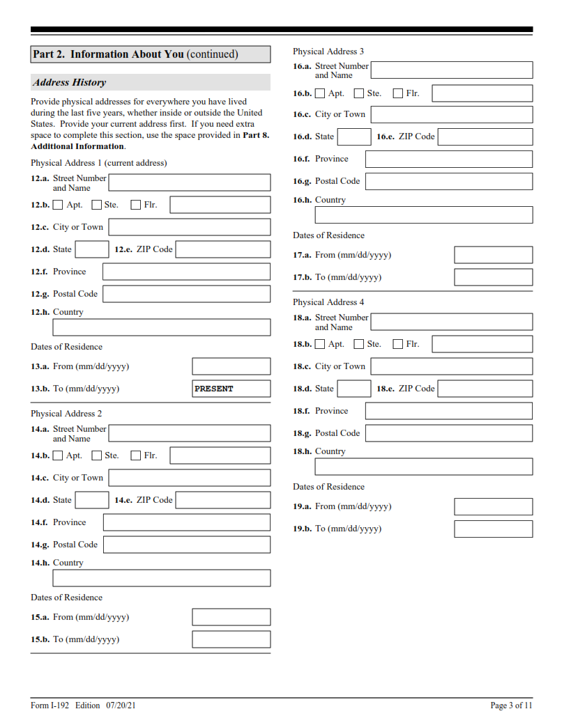 I-192 Form - Application for Advance Permission to Enter as a Nonimmigrant Page 3