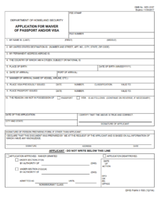 I-193 Form - Application for Waiver of Passport and or Visa Page 1