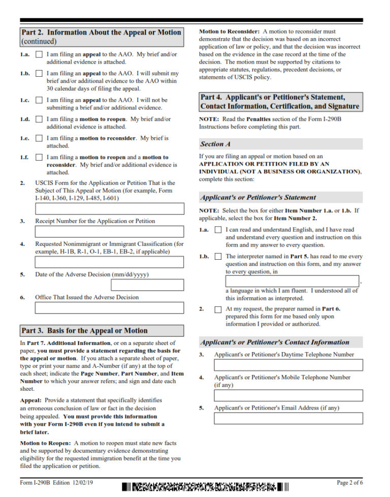 I-290B Form – Notice of Appeal or Motion | Finder Doc