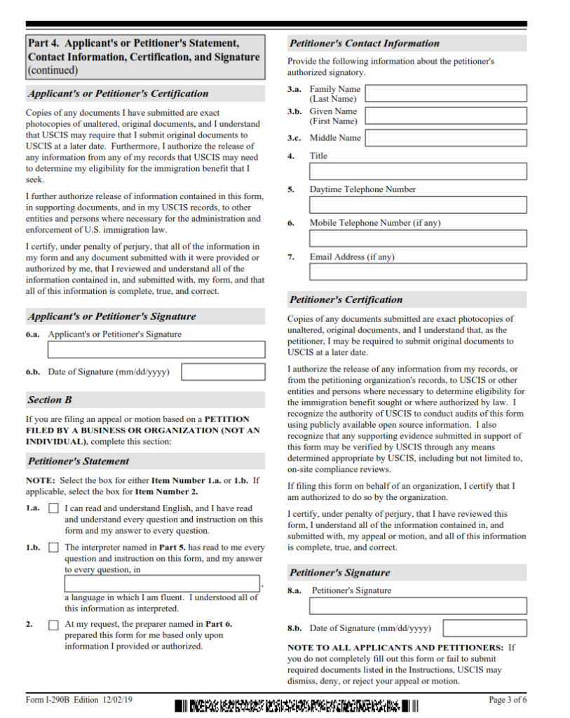 I-290B Form – Notice Of Appeal Or Motion | Finder Doc