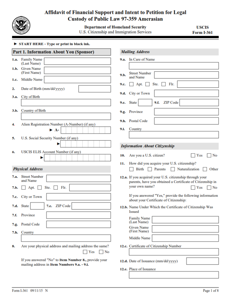 I-361 Form – Affidavit of Financial Support and Intent to Petition for ...